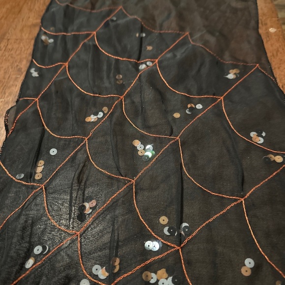 COLLECTION XIIX Black, Sheer Neck Scarf Halloween Spider Web Sequins 12”Wx56”L - Picture 6 of 8